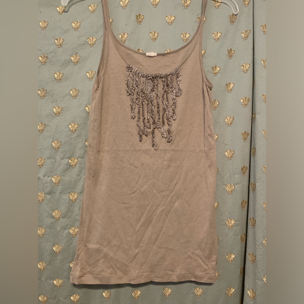 J Crew Beige Brown Women’s Large Tank Top with Frills